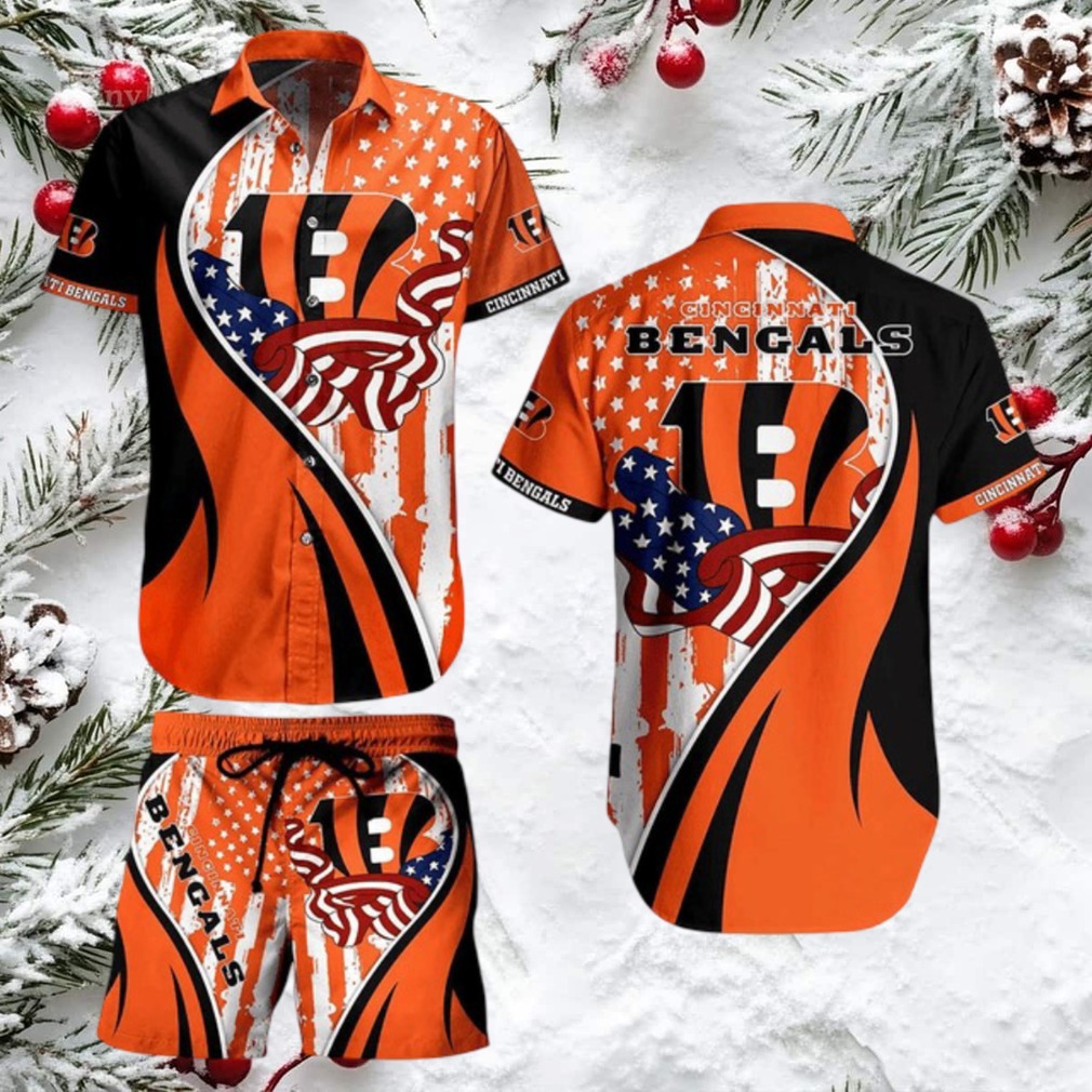 Cincinnati Bengals Patriotic Summer Aloha Shirt and Shorts Set Cincinnati Bengals Patriotic Summer Aloha Shirt and Shorts Set