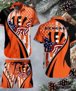 Cincinnati Bengals Patriotic Summer Aloha Shirt and Shorts Set