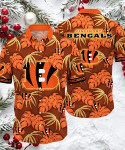 Cincinnati Bengals Tropical Leaf Mascot 3D Printed Summer Hawaiian Shirt Cincinnati Bengals Tropical Leaf Mascot 3D Printed Summer Hawaiian Shirt