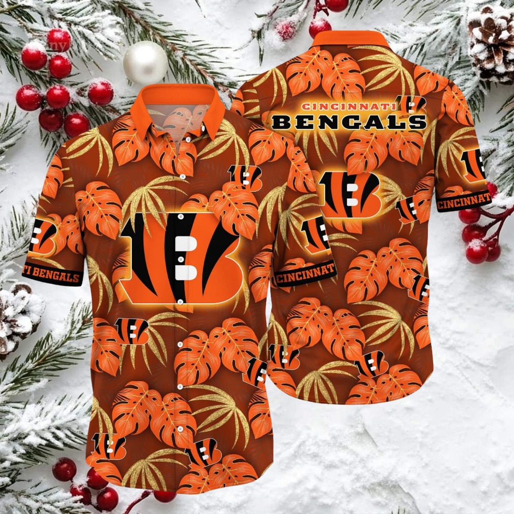 Cincinnati Bengals Tropical Leaf Mascot 3D Printed Summer Hawaiian Shirt Cincinnati Bengals Tropical Leaf Mascot 3D Printed Summer Hawaiian Shirt