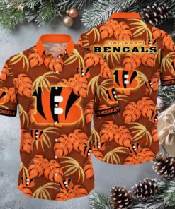 Cincinnati Bengals Tropical Leaf Mascot 3D Printed Summer Hawaiian Shirt