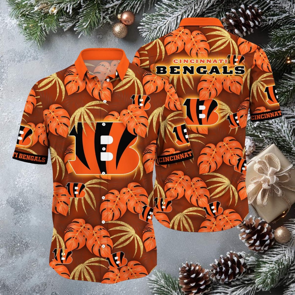 Cincinnati Bengals Tropical Leaf Mascot 3D Printed Summer Hawaiian Shirt Cincinnati Bengals Tropical Leaf Mascot 3D Printed Summer Hawaiian Shirt