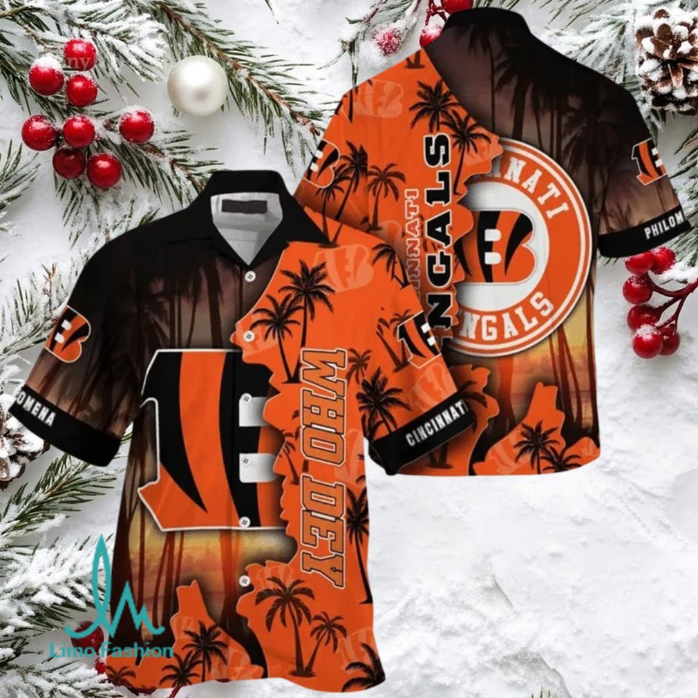 Cincinnati Bengals Who Dey NFL Hawaiian Shirt, Tropical Sunset Print Cincinnati Bengals Who Dey NFL Hawaiian Shirt, Tropical Sunset Print