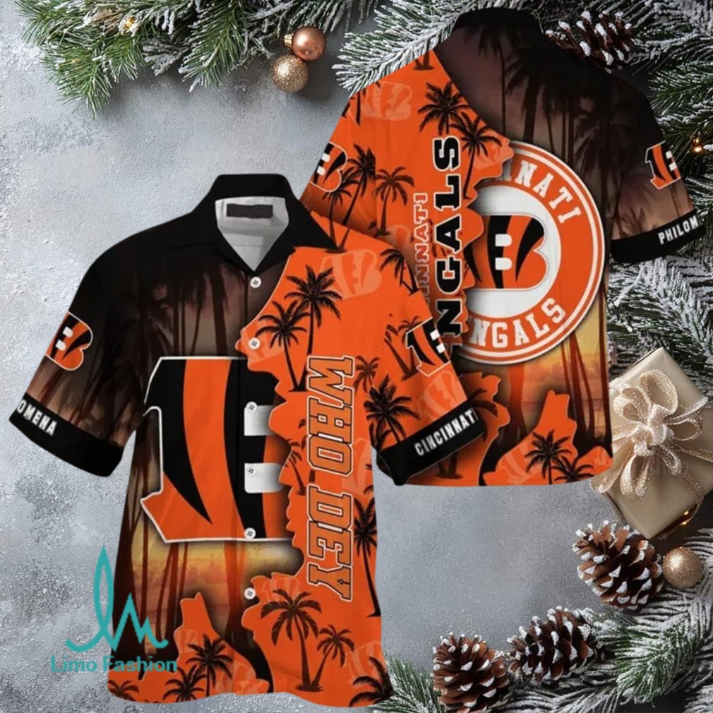 Cincinnati Bengals Who Dey NFL Hawaiian Shirt, Tropical Sunset Print Cincinnati Bengals Who Dey NFL Hawaiian Shirt, Tropical Sunset Print