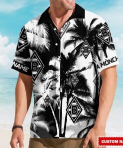 Custom Name Borussia Mönchengladbach Diamond in Black and White Hawaiian Shirt
