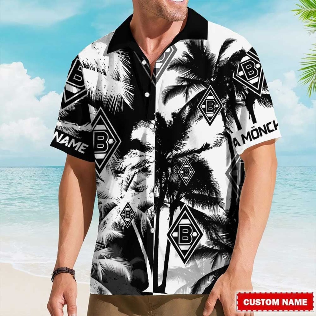 Custom Name Borussia Mönchengladbach Diamond in Black and White Hawaiian Shirt Custom Name Borussia Mönchengladbach Diamond in Black and White Hawaiian Shirt