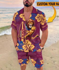 Custom Name Brisbane Lions Hawaiian Shirt & Shorts Set