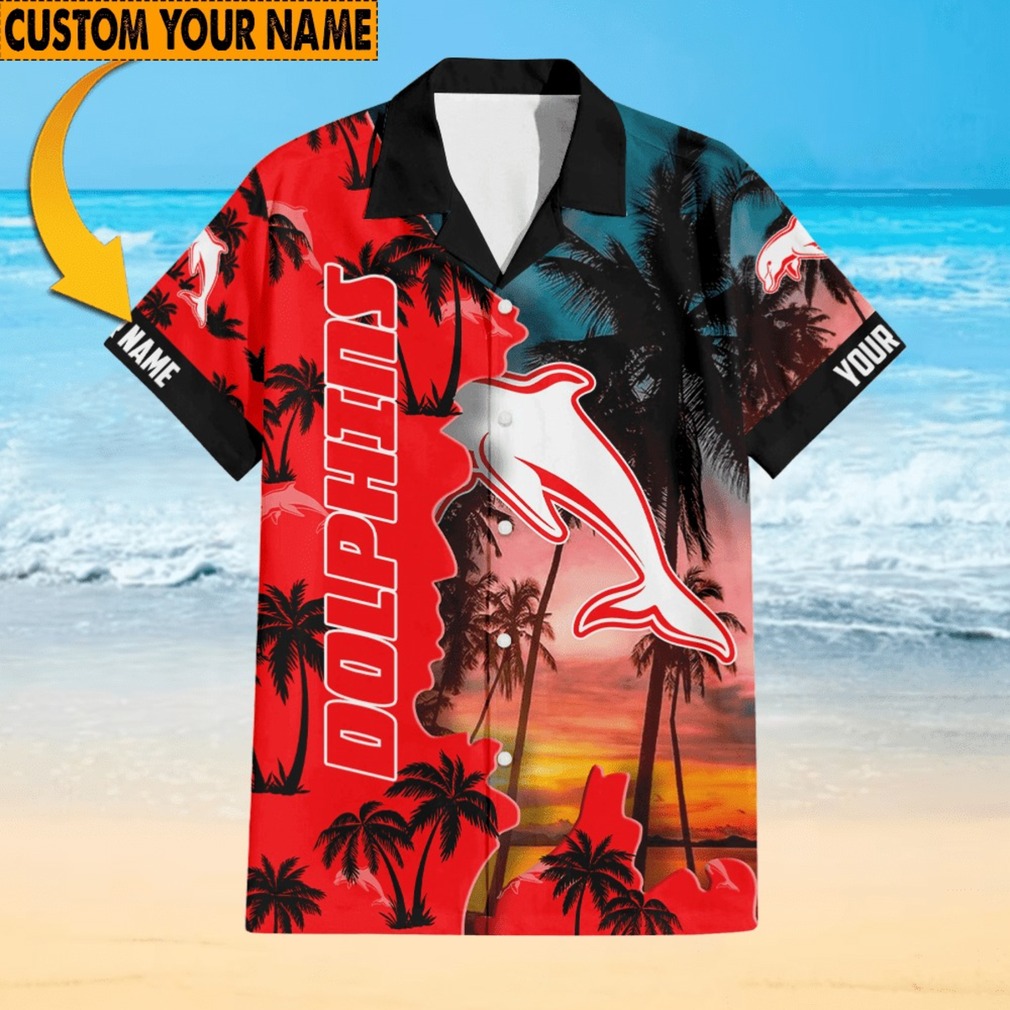 Custom Name Dolphins NRL Turf to Surf Hawaiian Shirt Custom Name Dolphins NRL Turf to Surf Hawaiian Shirt