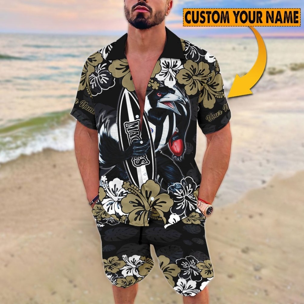 Custom Name Magpie Bird Print Summer Vacation Hawaiin Shirt Custom Name Magpie Bird Print Summer Vacation Hawaiin Shirt