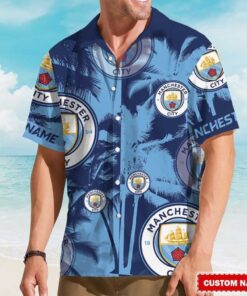 Custom Name Manchester City FC Tropical Button Down Shirt