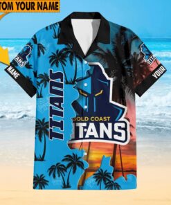 Custom Name NRL Gold Coast Titans Personalized Tropical Hawaiian Shirt