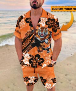 Custom Name Orange Tiger Hawaiian Shirt & Shorts Set
