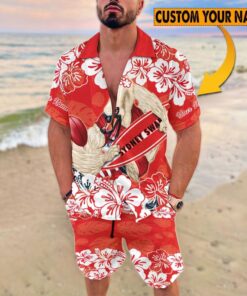 Custom Name Red Hibiscus Hawaiian Shirt & Shorts Set