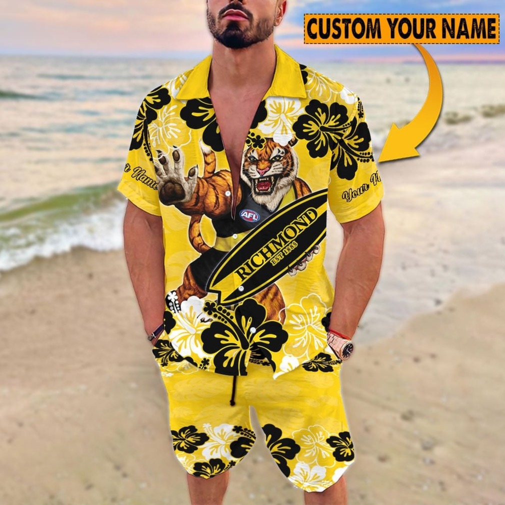 Custom Name Richmond Tigers AFL Paradise Hawaiian Shirt & Shorts Set Custom Name Richmond Tigers AFL Paradise Hawaiian Shirt & Shorts Set