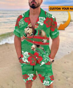 Custom Name South Sydney Rabbitohs Hawaiian Shirt and Shorts Set