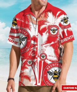 Custom Name Unique Red & White Brentford FC Fan Hawaiian Shirt