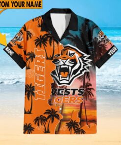 Custom Name Wests Tigers Rugby League Aloha Hawaiin Shirt