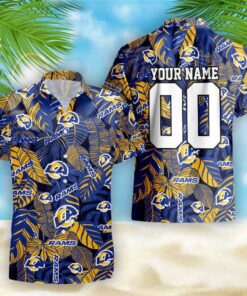 Customizable Los Angeles Rams Tropical Leaves Hawaiian Aloha Shirt