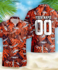 Denver Broncos Orange and Navy Blue Hawaiian Button Down Shirt