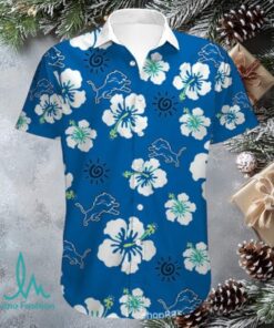 Detroit Lions Hibiscus Hawaiian Shirt Blue and White NFL Tropical Apparel