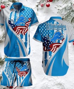 Detroit Lions NFL Vintage US Flag Hawaiian Shirt And Shorts Set Detroit Lions NFL Vintage US Flag Hawaiian Shirt And Shorts Set