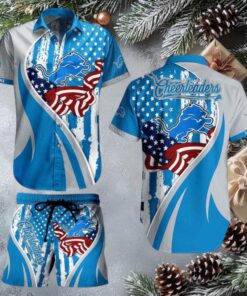 Detroit Lions NFL Vintage US Flag Hawaiian Shirt And Shorts Set