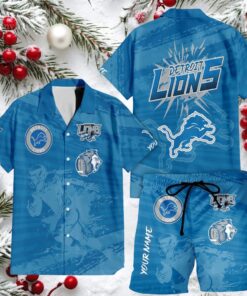 Detroit Lions Name Personalized Sleeve Button Up Tropical Aloha Hawaiian Shirt