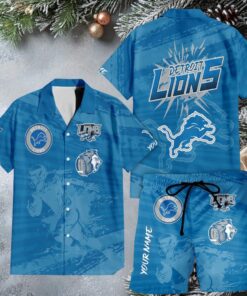 Detroit Lions Name Personalized Sleeve Button Up Tropical Aloha Hawaiian Shirt