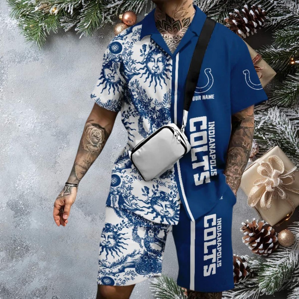 Hot Sale Indianapolis Colts Blue and White Hibiscus Hawaiian Outfit Hot Sale Indianapolis Colts Blue and White Hibiscus Hawaiian Outfit