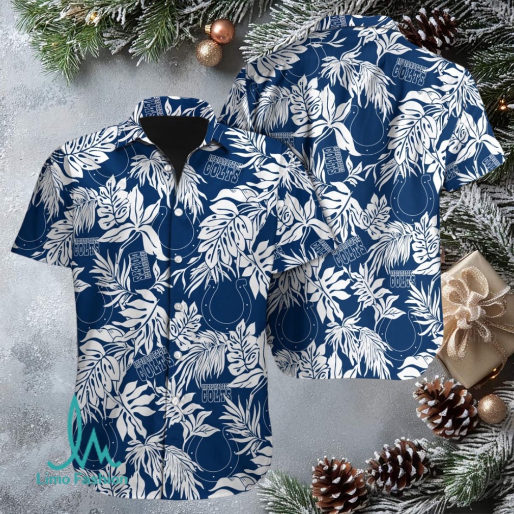 Indianapolis Colts Floral And Palm Leaves Aloha Hawaiian Shirt Indianapolis Colts Floral And Palm Leaves Aloha Hawaiian Shirt