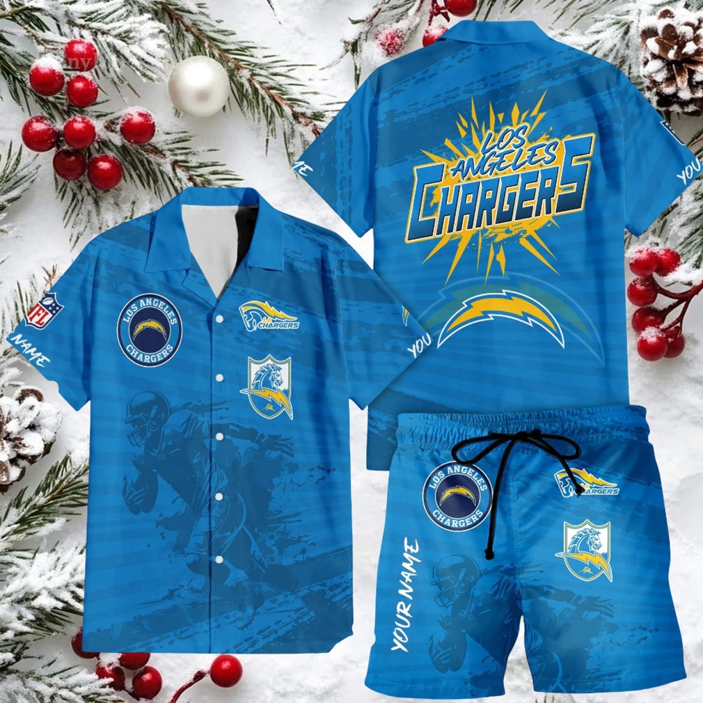 Los Angeles Chargers Bolt Beach Hawaiian Shirt and Swim Trunks Los Angeles Chargers Bolt Beach Hawaiian Shirt and Swim Trunks