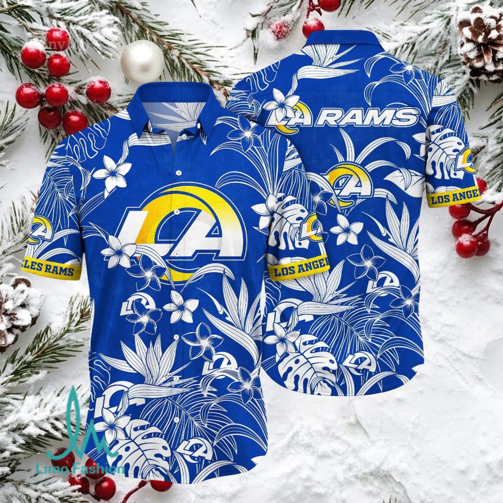 Los Angeles Rams NFL Hawaiian Shirt, Blue Floral Pattern Los Angeles Rams NFL Hawaiian Shirt, Blue Floral Pattern