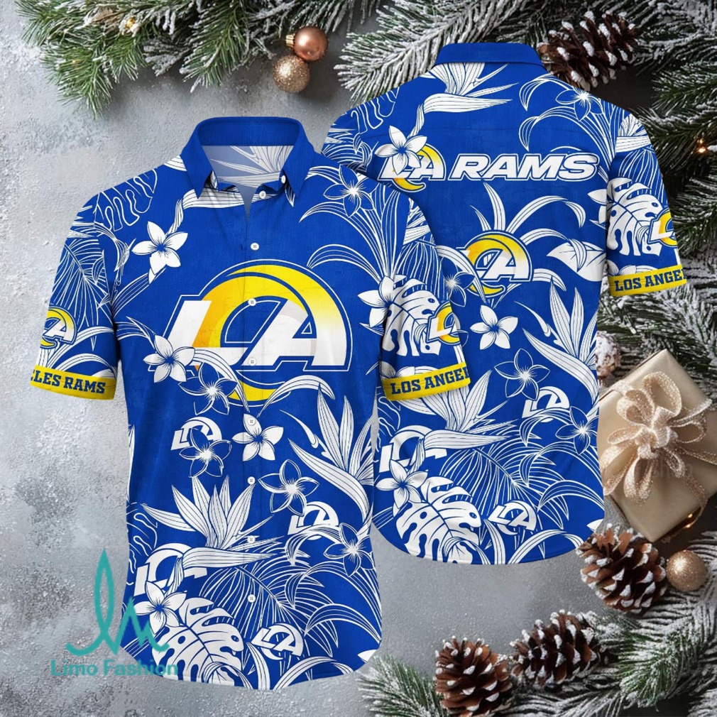 Los Angeles Rams NFL Hawaiian Shirt, Blue Floral Pattern Los Angeles Rams NFL Hawaiian Shirt, Blue Floral Pattern
