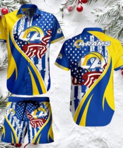 Los Angeles Rams NFL Hawaiian Shirt and Shorts Combo Set Los Angeles Rams NFL Hawaiian Shirt and Shorts Combo Set