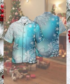 Magical Blue Winter Hawaiian Shirt with Sparkly Christmas Snowflakes