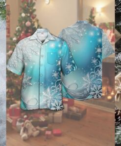 Magical Blue Winter Hawaiian Shirt with Sparkly Christmas Snowflakes