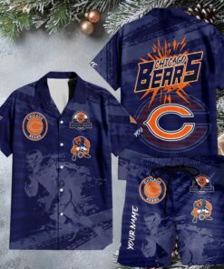 Men’s Chicago Bears Button Down Hawaiian Shirt and Board Shorts Combo