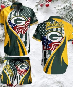 Men’s Green Bay Packers Hawaiian Shirt & Swim Trunk Set