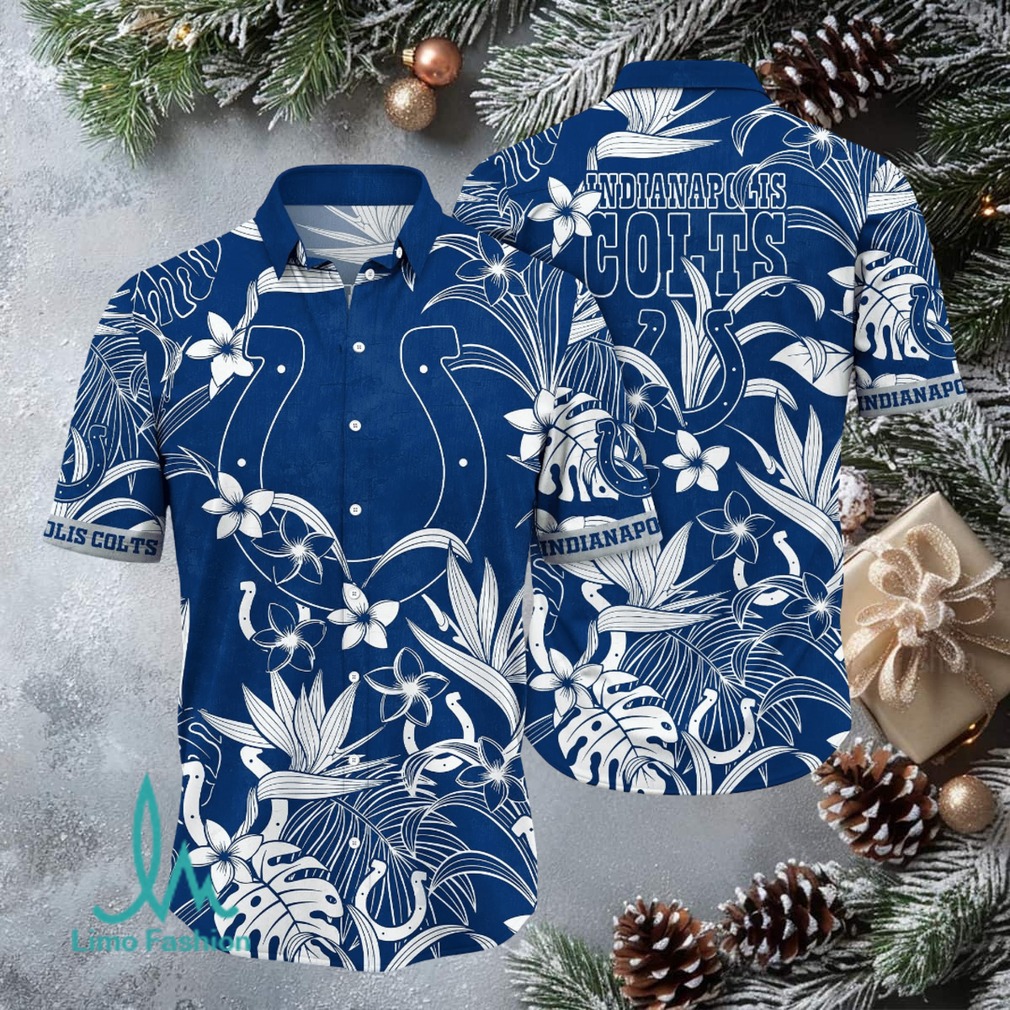 Men’s Indianapolis Colts Blue Tropical Floral Button Up Hawaiian Shirt Men’s Indianapolis Colts Blue Tropical Floral Button Up Hawaiian Shirt