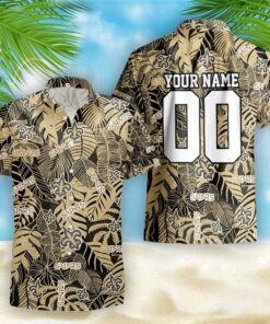 Men’s Personalized Black & Gold Fleur de lis Hawaiian Button Down Shirt