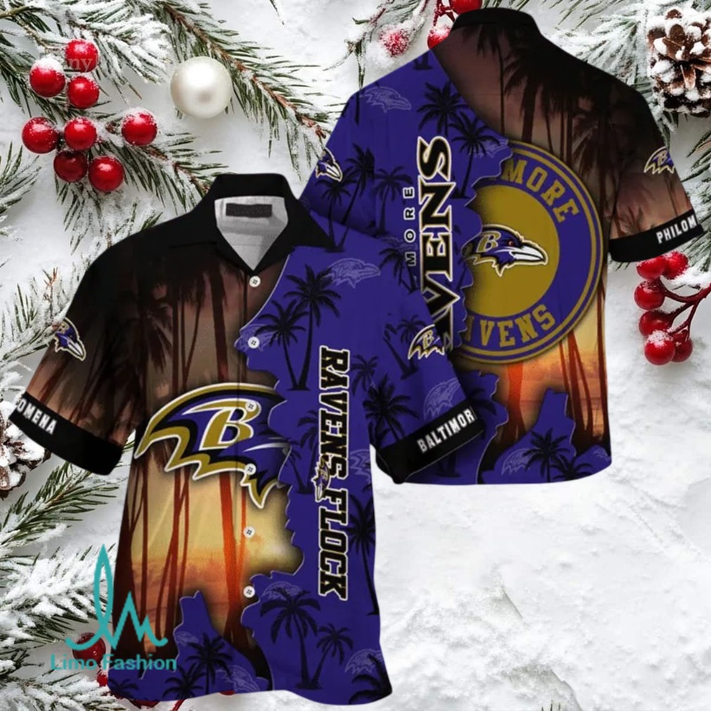 Men’s Purple & Gold Ravens Hawaiian Button Up Shirt Men’s Purple & Gold Ravens Hawaiian Button Up Shirt