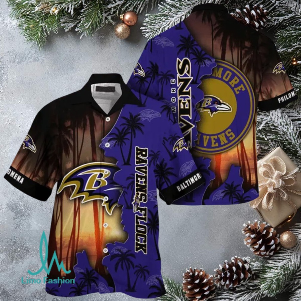 Men’s Purple & Gold Ravens Hawaiian Button Up Shirt Men’s Purple & Gold Ravens Hawaiian Button Up Shirt