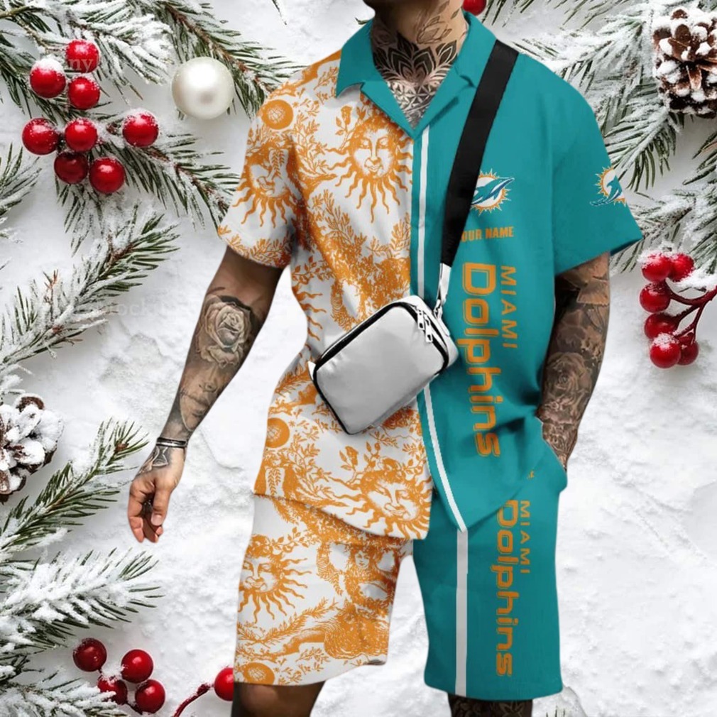 Miami Dolphins Custom Name Split Design Hawaiian Set Miami Dolphins Custom Name Split Design Hawaiian Set