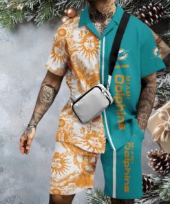 Miami Dolphins Custom Name Split Design Hawaiian Set