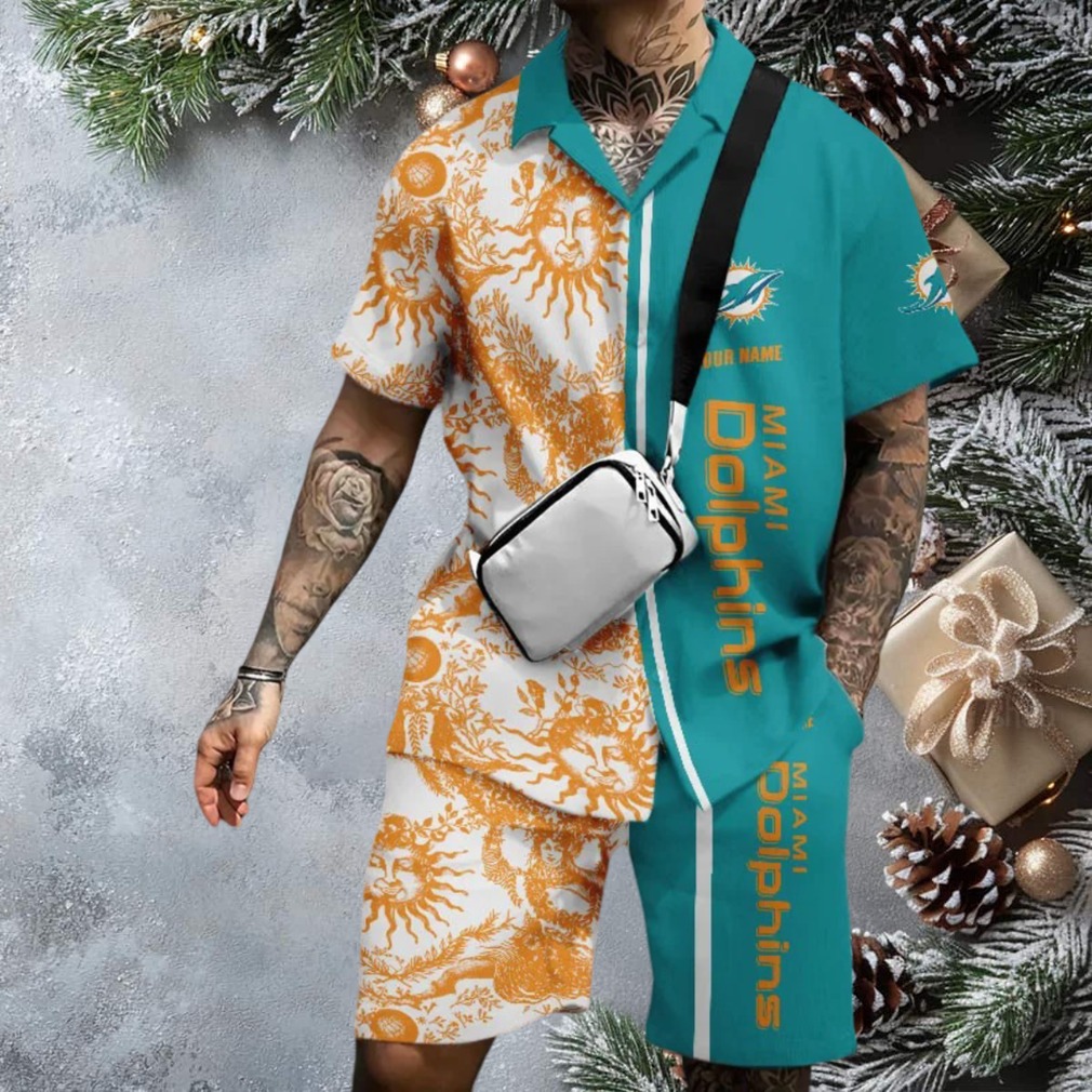 Miami Dolphins Custom Name Split Design Hawaiian Set Miami Dolphins Custom Name Split Design Hawaiian Set