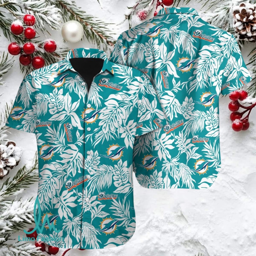 Miami Dolphins Tropical Leaves Design Hawaiian Shirt Miami Dolphins Tropical Leaves Design Hawaiian Shirt