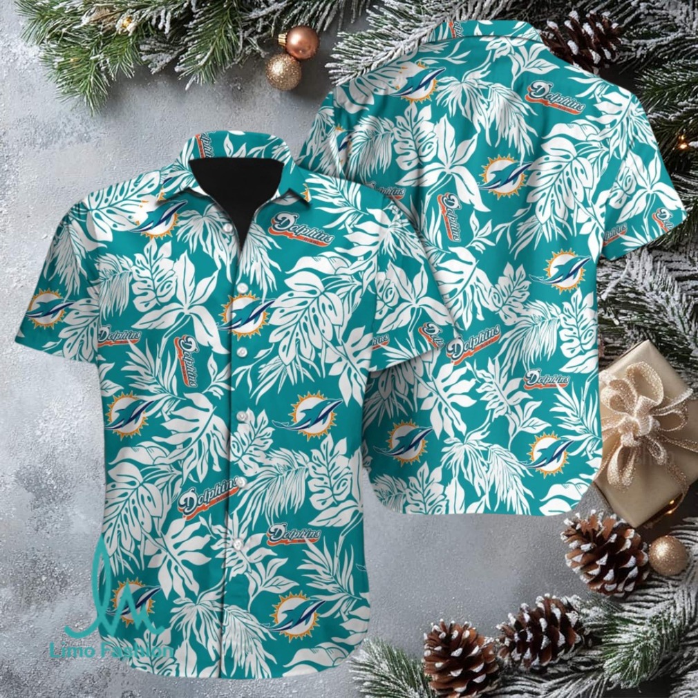 Miami Dolphins Tropical Leaves Design Hawaiian Shirt Miami Dolphins Tropical Leaves Design Hawaiian Shirt