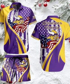 Minnesota Vikings Hawaiian Button Up Shirt & Shorts Set
