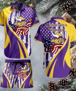 Minnesota Vikings Hawaiian Button Up Shirt & Shorts Set