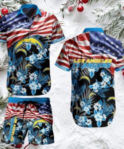NFL Los Angeles Chargers American Flag Hawaiian Shirt and Shorts Set NFL Los Angeles Chargers American Flag Hawaiian Shirt and Shorts Set